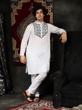 HOK Men's Chikankari Kurta in Rayon Cotton - White