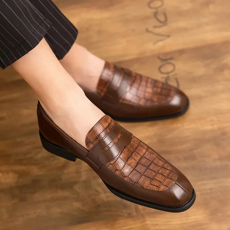 Hot sale men's slip on leather dress shoes  fashion classical men brown dress shoes