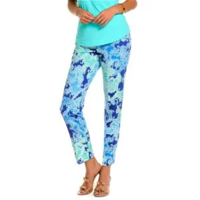 IBKUL Women's Pascha Floral Print Stretch Tummy Control UPF 50  Ankle Pants