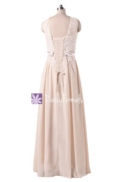 Ice Apricot Lace Party Dress Embroidery Formal Dress Long Lace Applique Evening Dress (BMDK122)