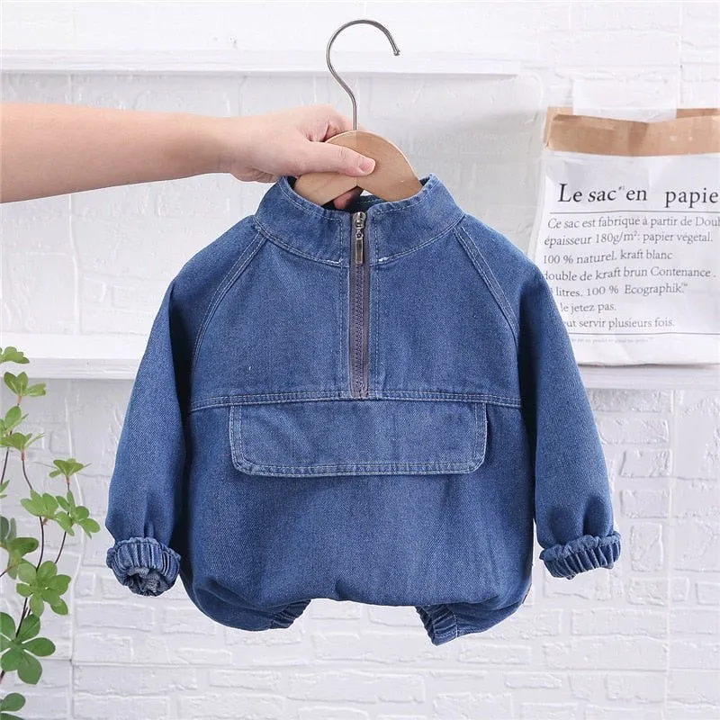 Kids Denim Zip Pullover and Cargo Tracksuit Set