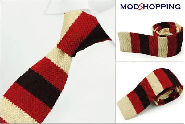 knitted tie| classic retro red & beige knitted tie mens