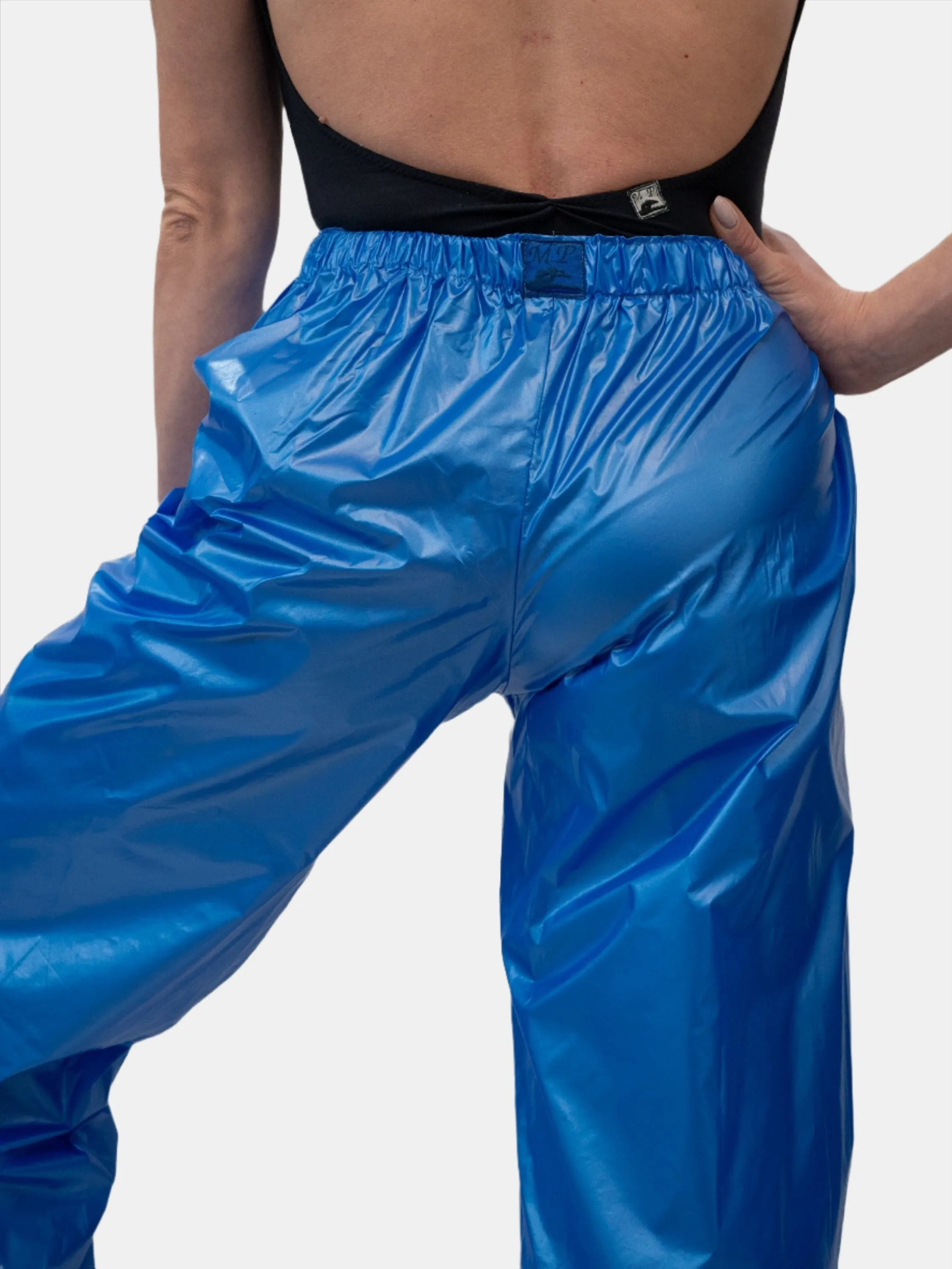 Laminate Blue Warm-Up Dance Trash Bag Pants MP5003