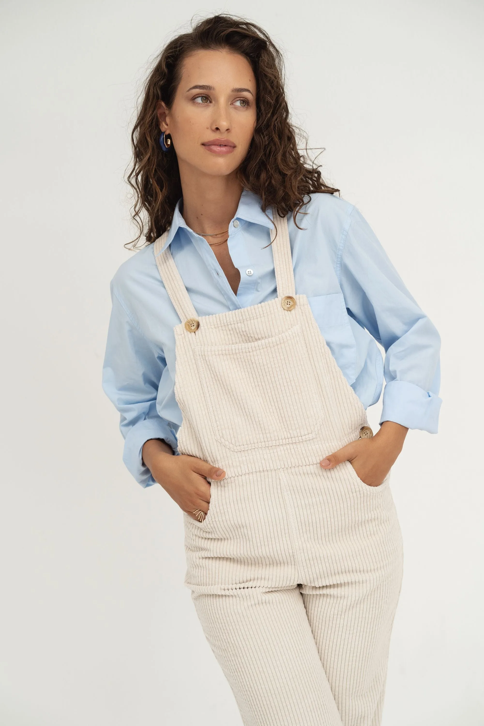 Leah White Corduroy Overalls