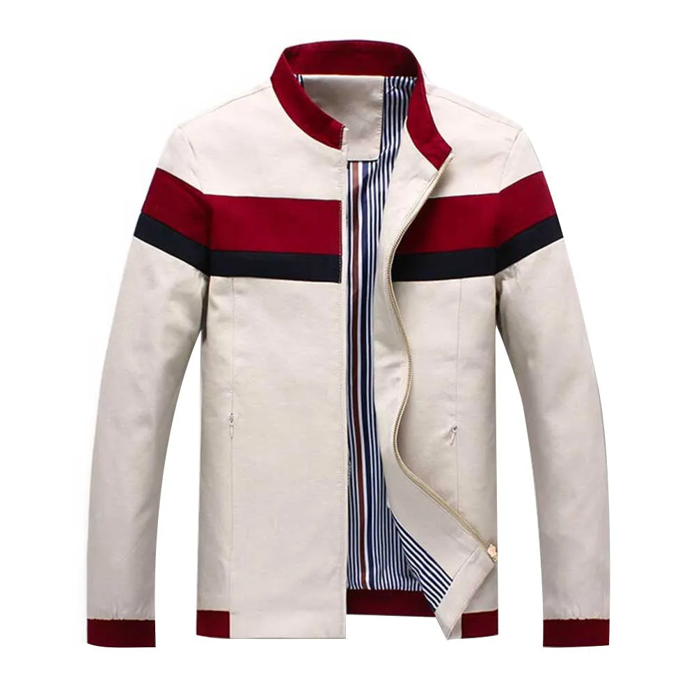 Light Beige Cotton Zipper Men's Jacket