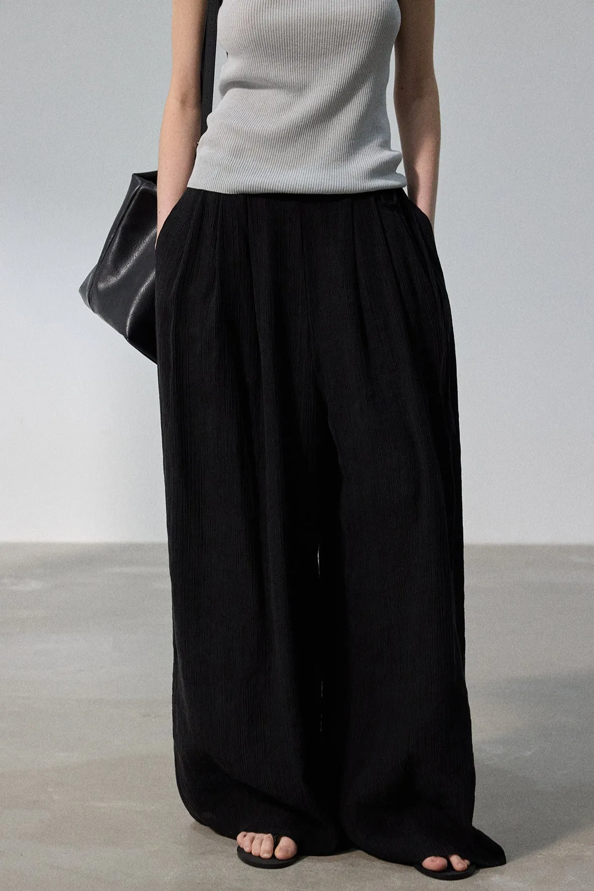 Lightweight textured wide leg casual pants | 3 color