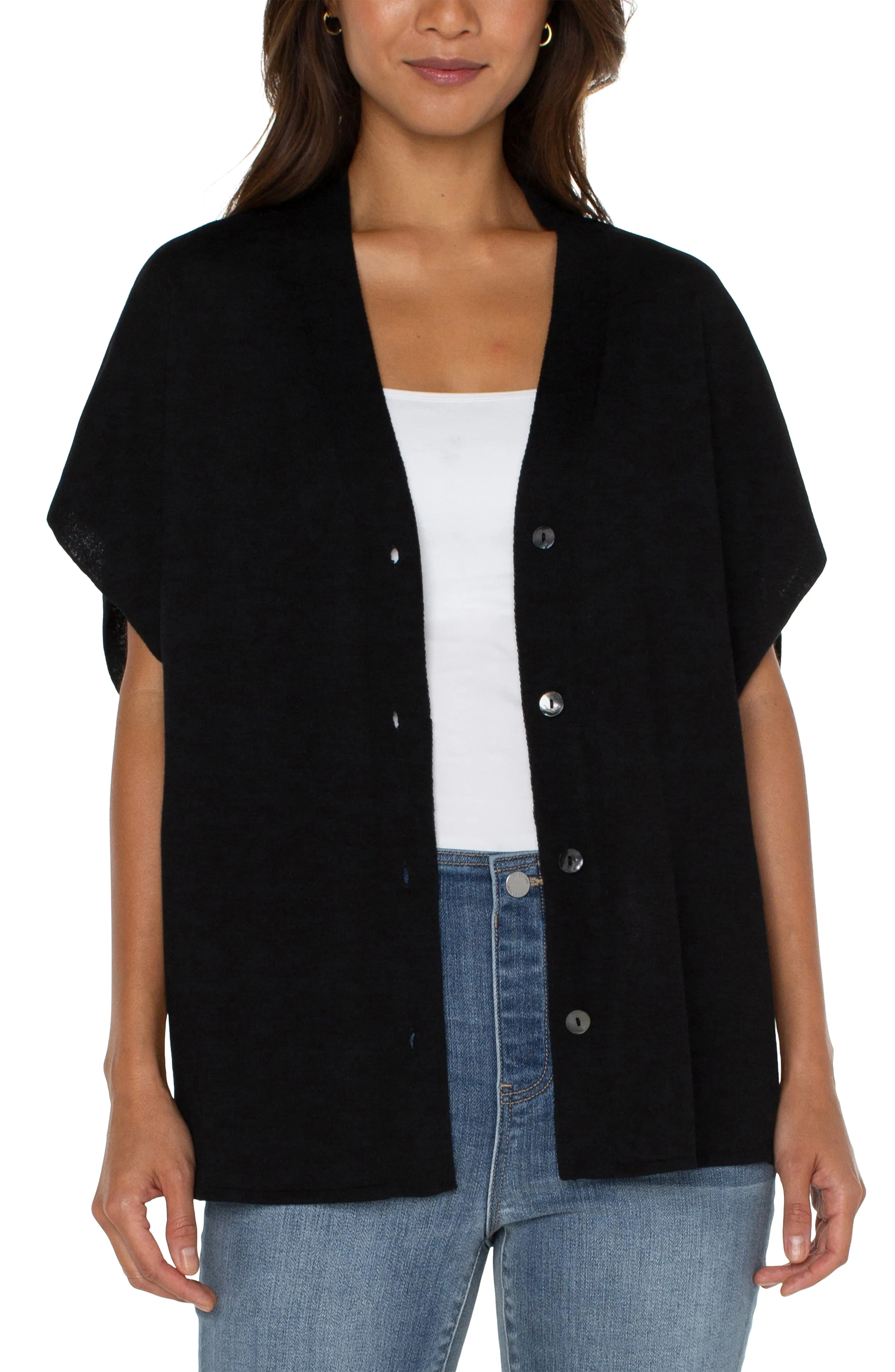 Liverpool Button Front Dolman Cardigan Sweater (black)