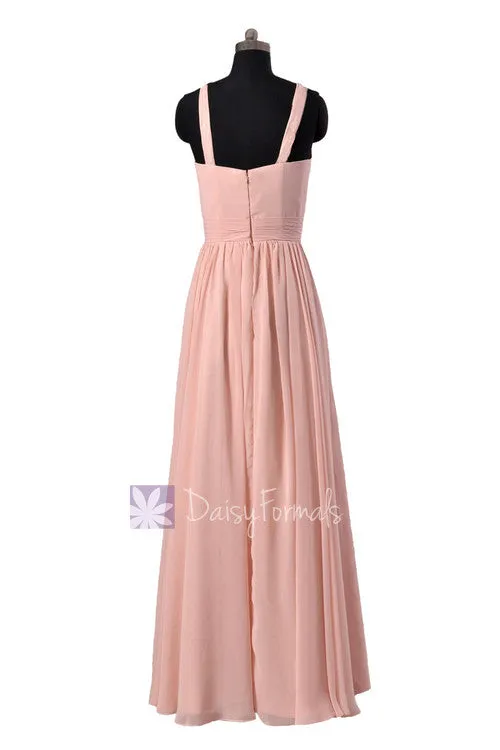 Long Chiffon Bridesmaid Dress Linen Bridal Party Dress W/Straps(BM5195L)