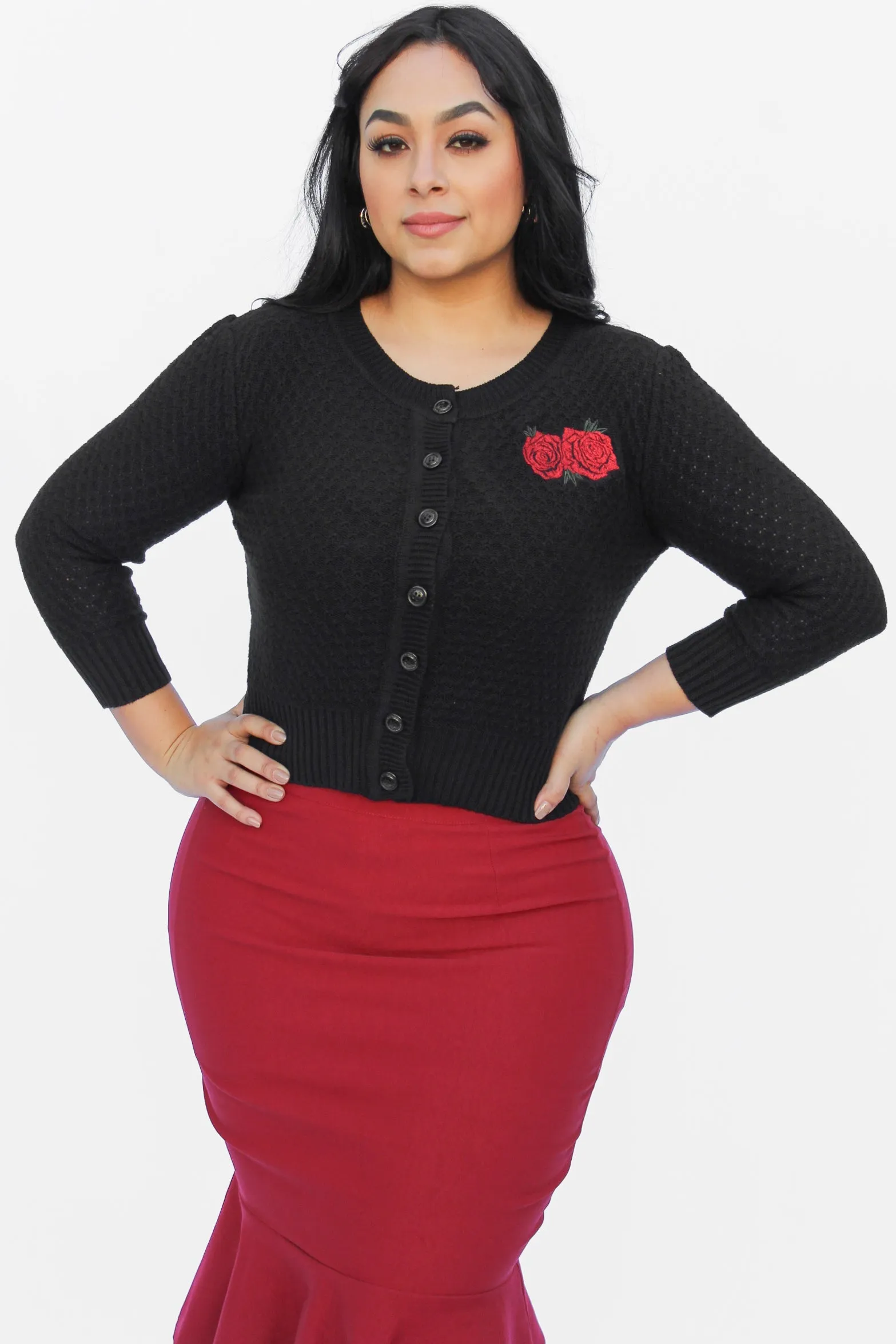 Long Sleeve Red Roses Cardigan Sweater #ERRC