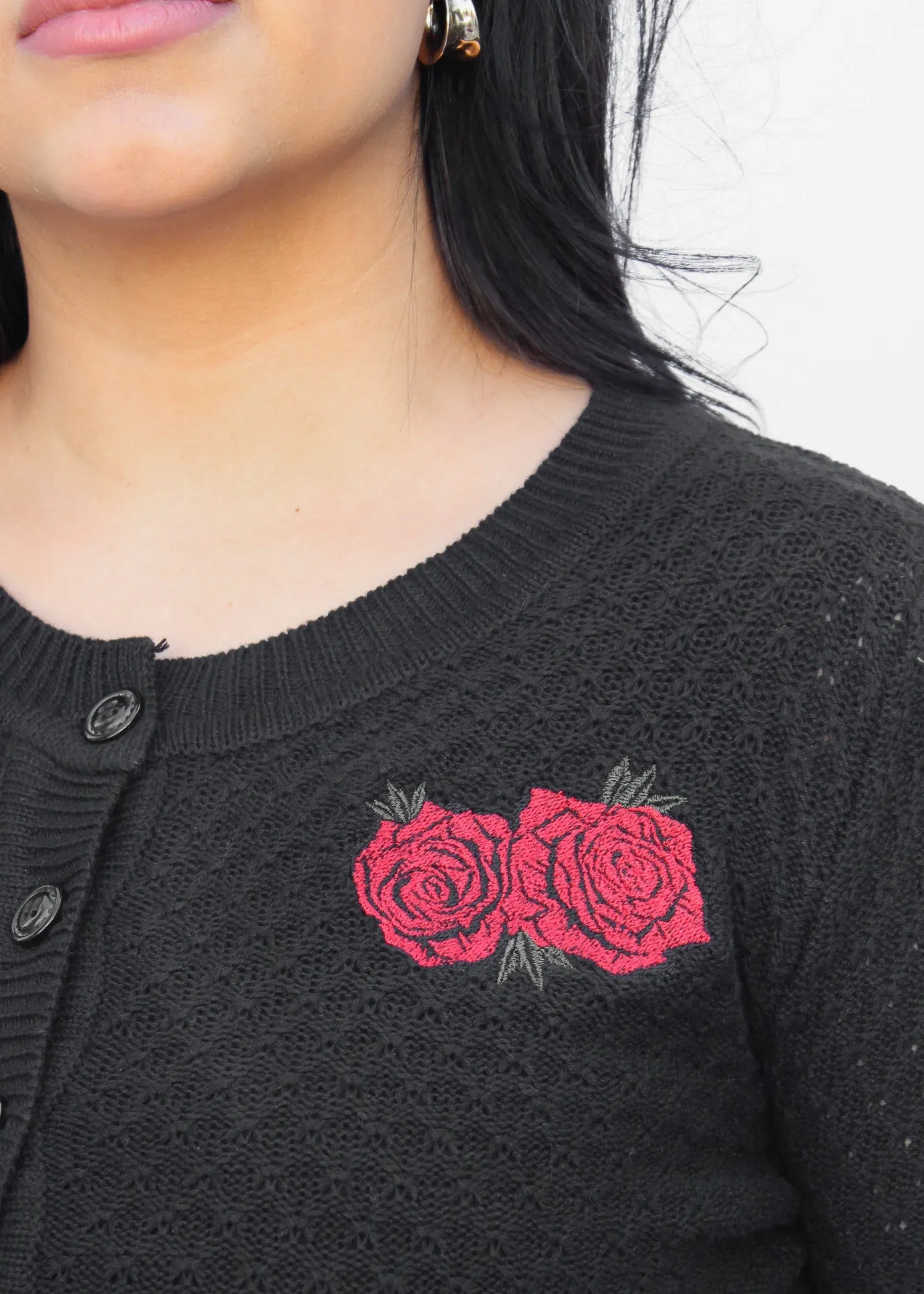 Long Sleeve Red Roses Cardigan Sweater #ERRC