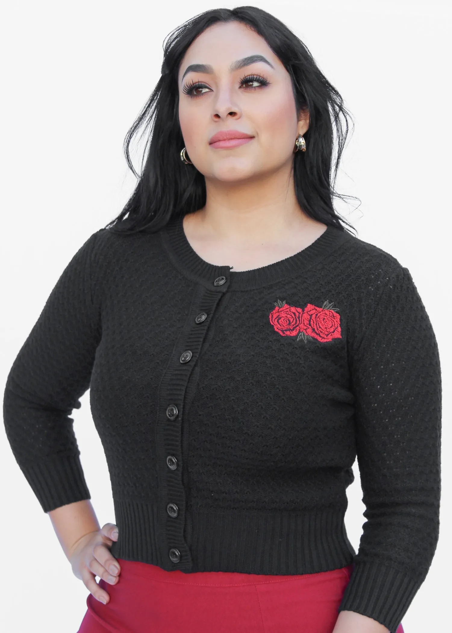 Long Sleeve Red Roses Cardigan Sweater #ERRC