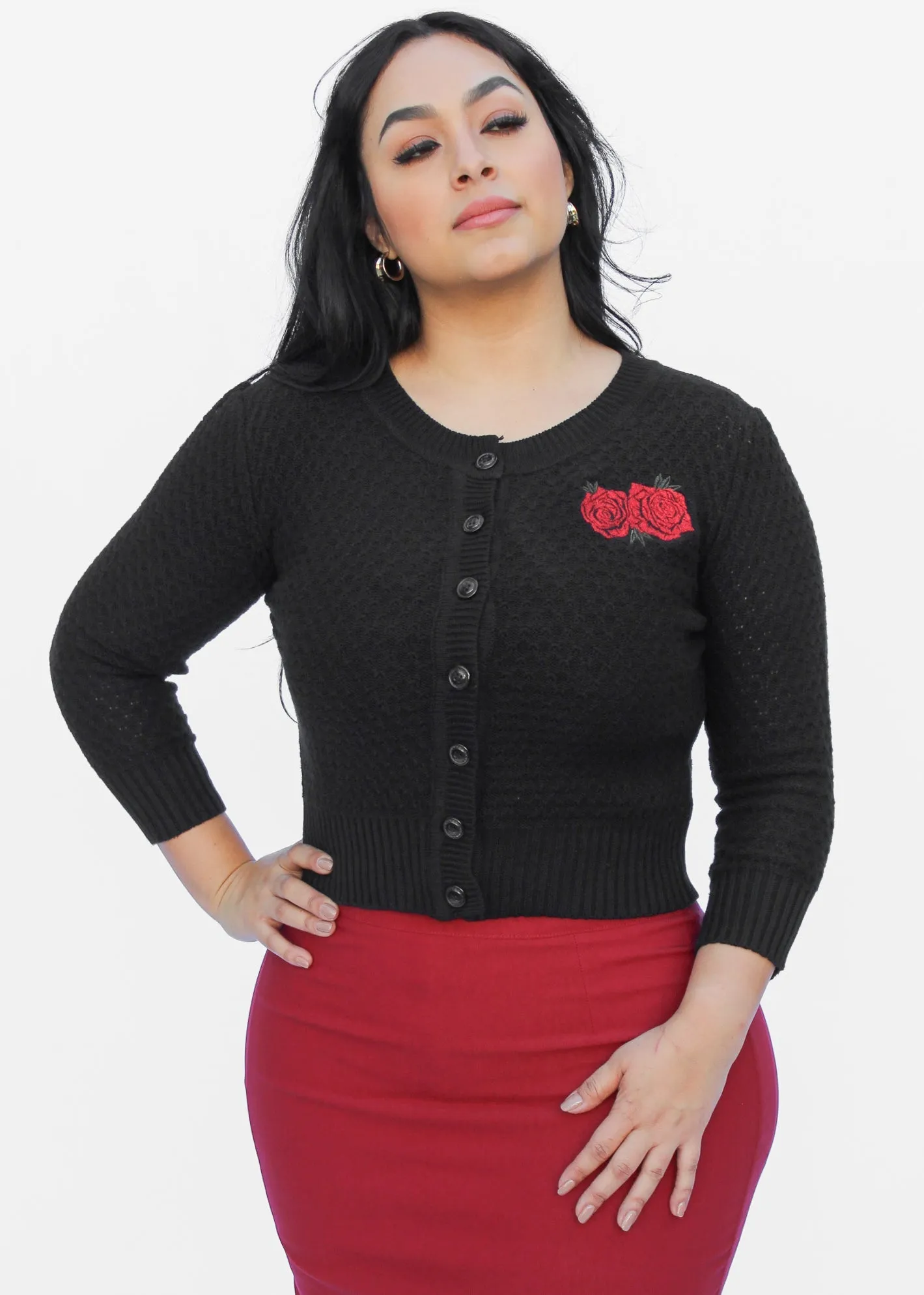 Long Sleeve Red Roses Cardigan Sweater #ERRC