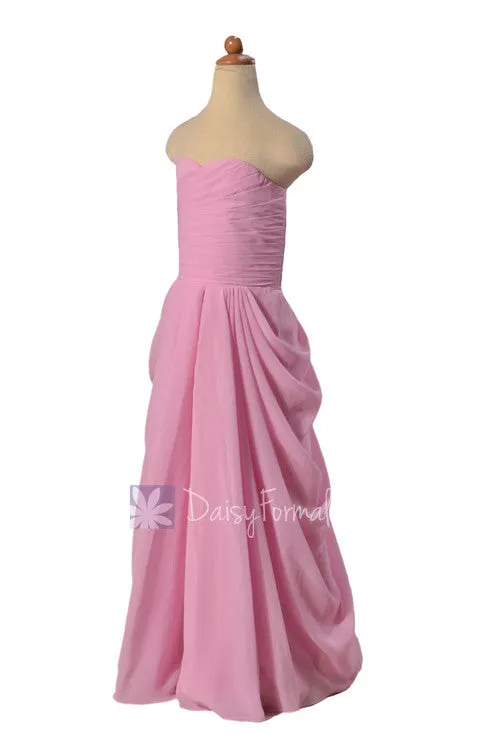 Long Strapless Chiffon Flower Girl Dress Beautiful Pink Flower Girl Dress(FL2397)