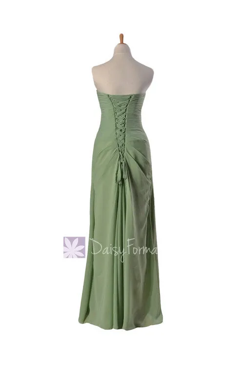 Long Xanadu Chiffon Party Dress Long Strapless Bridesmaid Dress W/Pendants(BM3262)