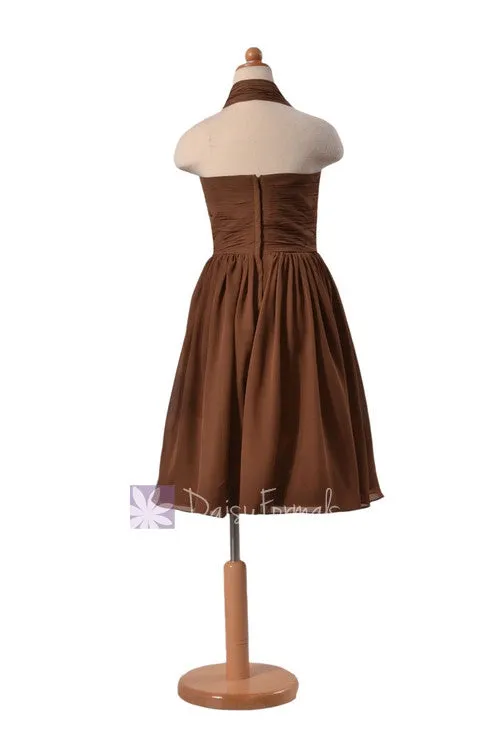 Lovely Brown Halter Flower Girl Dress Knee Length Chiffon Flower Girl Dress(FL1725)