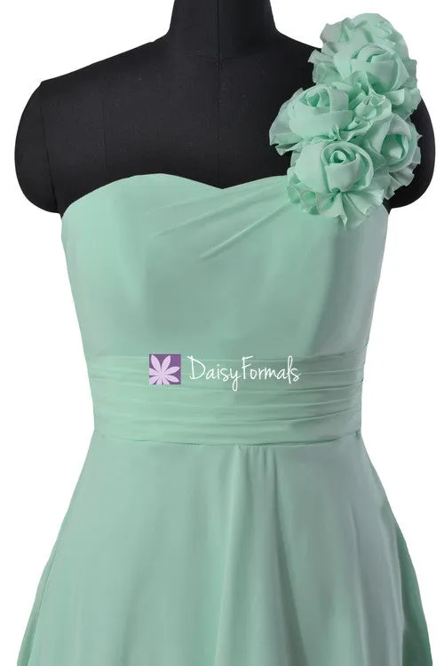 Lovely Short Mint Chiffon Bridesmaids Dress One Shoulder A-line Party Dress (BM10358)