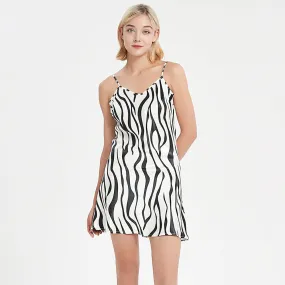 Luxury Silk Slips 100% Mulberry Silk Nightgown Zebra Stripes Dress