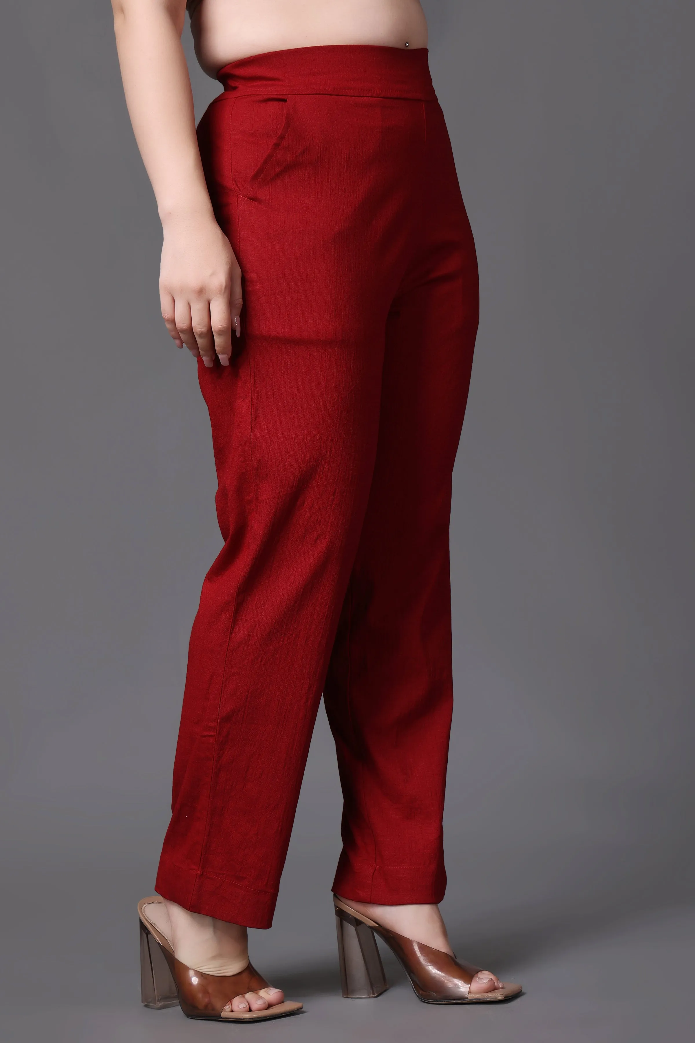 Maroon Lycra Slub Pants