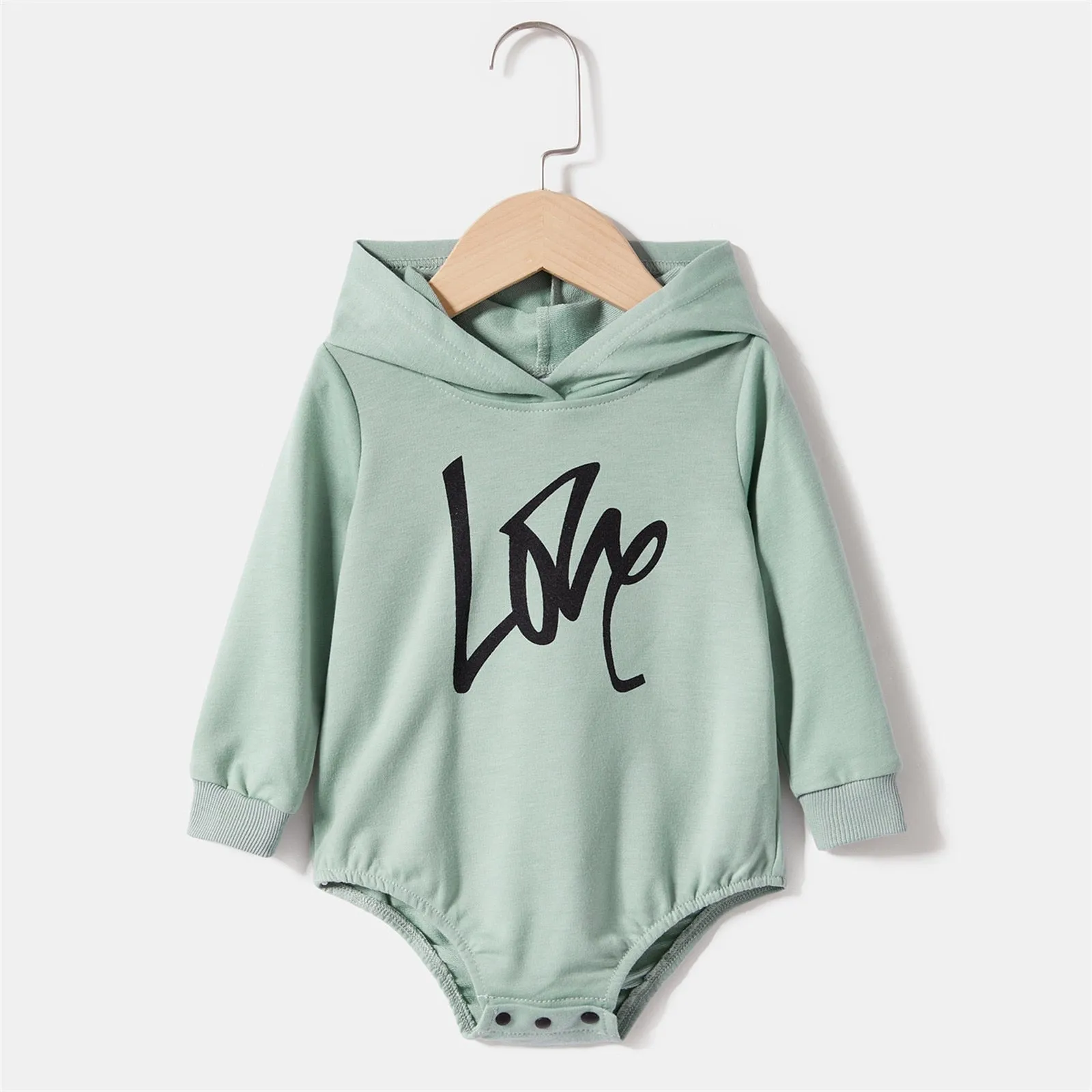 Matching Family Outfit - Green Dress with Hood and Long Sleeves Letter Print