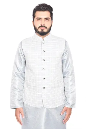 Men Premium Embroidered Waistcoat White