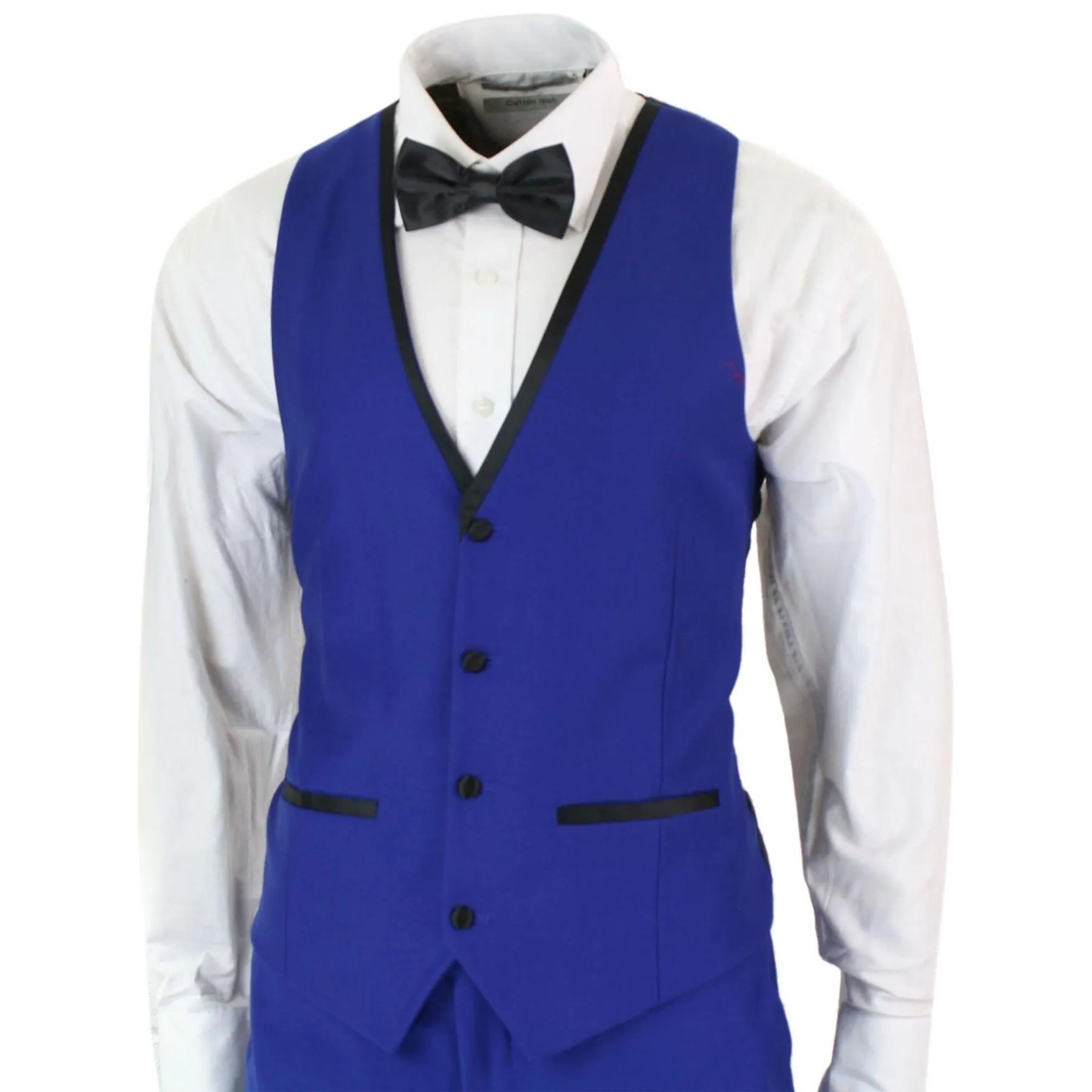 Mens 3 Piece Blue Black Satin Tuxedo Dinner Suit Tailored Fit Wedding Prom Groom