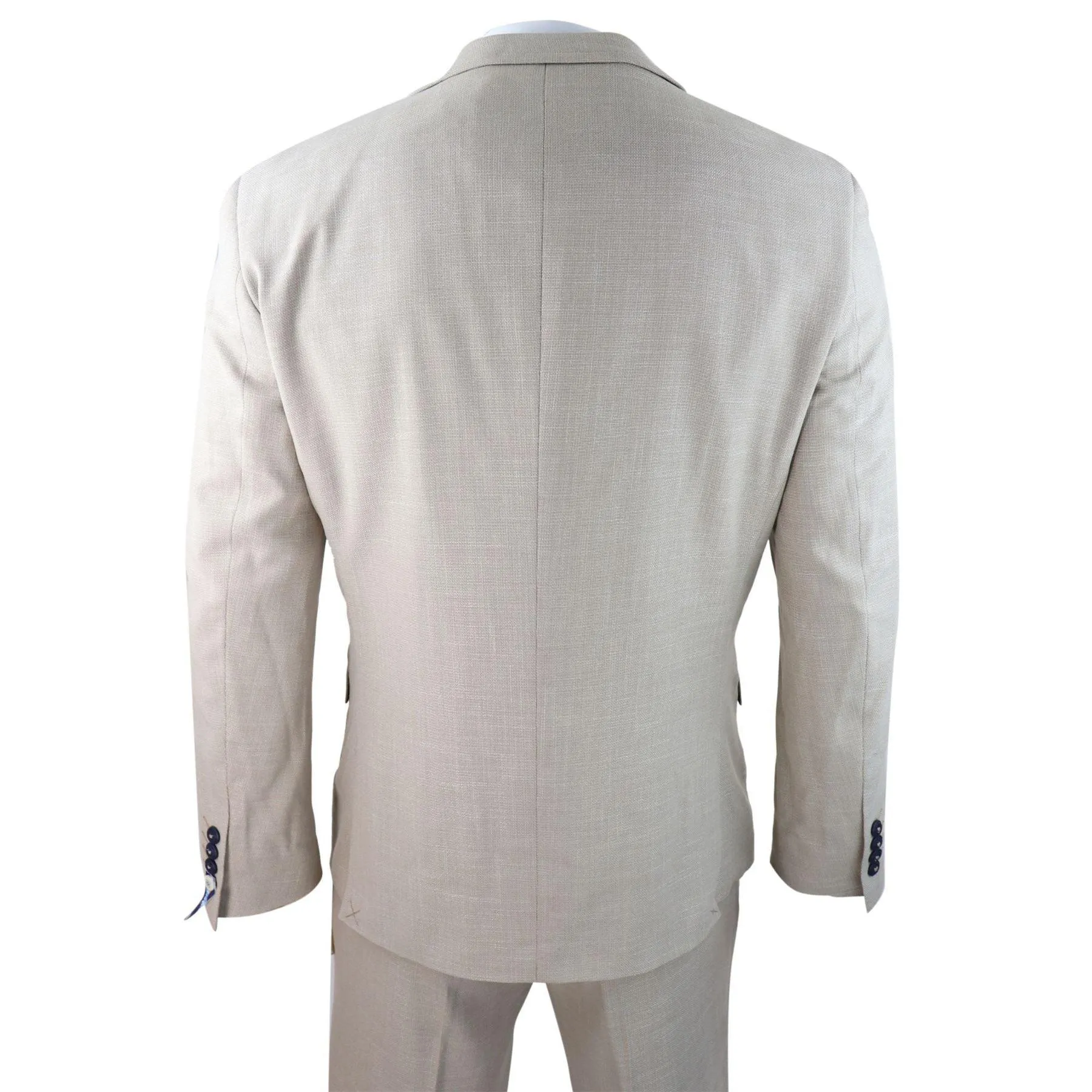 Mens 3 Piece Suit Linen Beige Cream 2 Button Tailored Fit Classic Retro