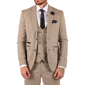 Mens Beige Navy Check Suit Vintage Classic Prince Of Wales Tailored Fit Wedding