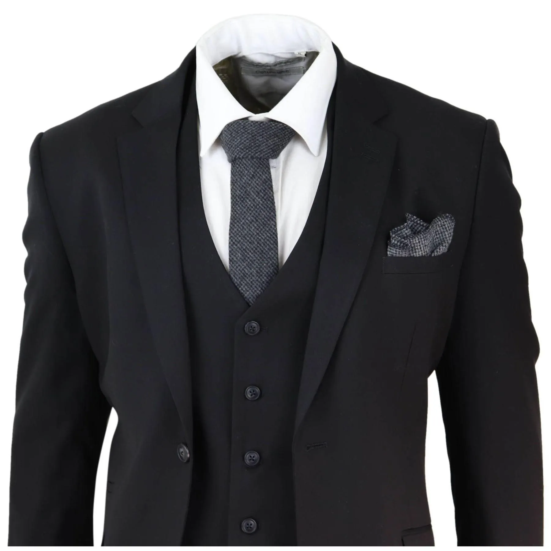 Mens Black 3 Piece Suit Classic Short Regular Long Smart Formal Tailored Fit