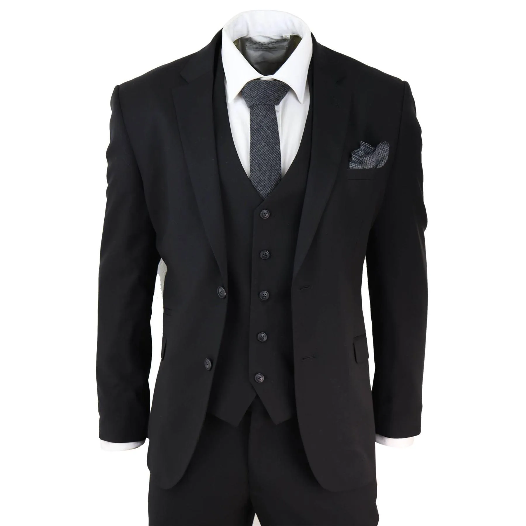 Mens Black 3 Piece Suit Classic Short Regular Long Smart Formal Tailored Fit