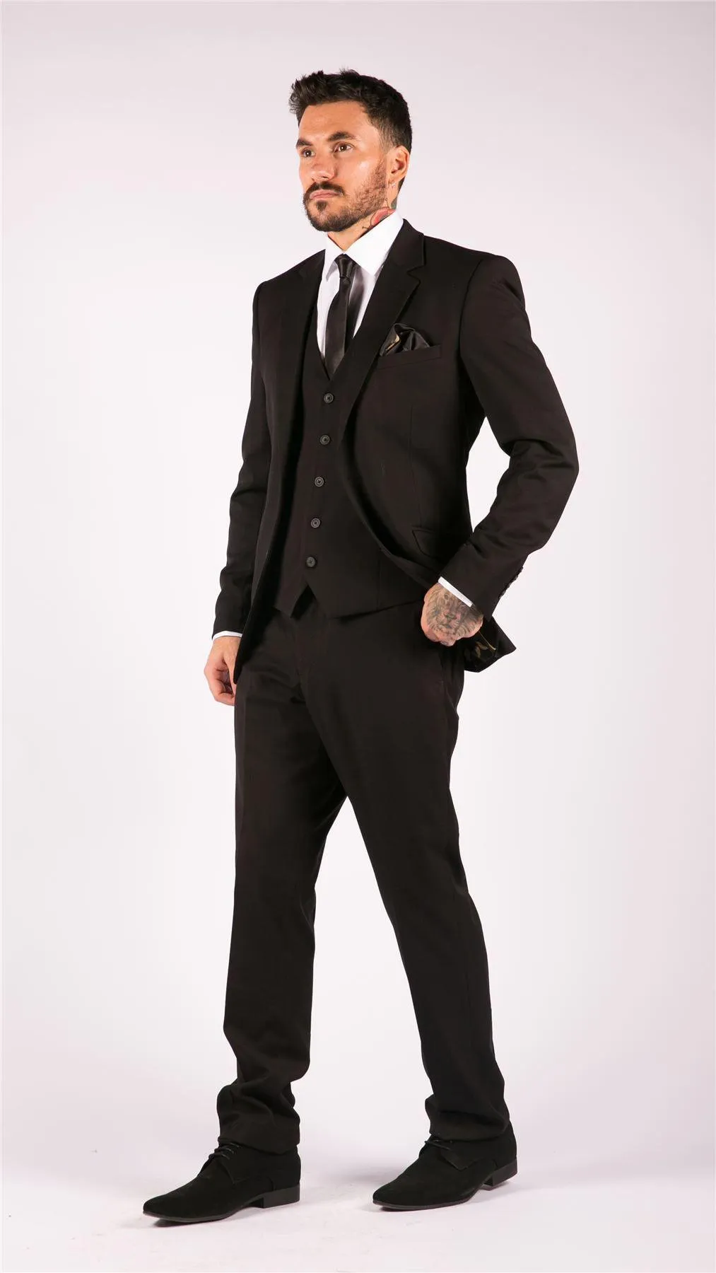 Mens Black 3 Piece Suit Classic Short Regular Long Smart Formal Tailored Fit