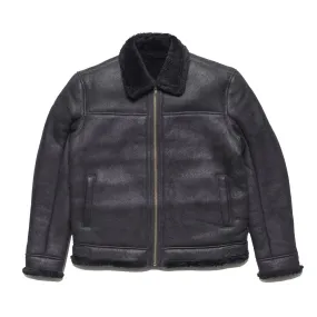 Men's Black Shearling Sheepskin Leather Bomber Jacket