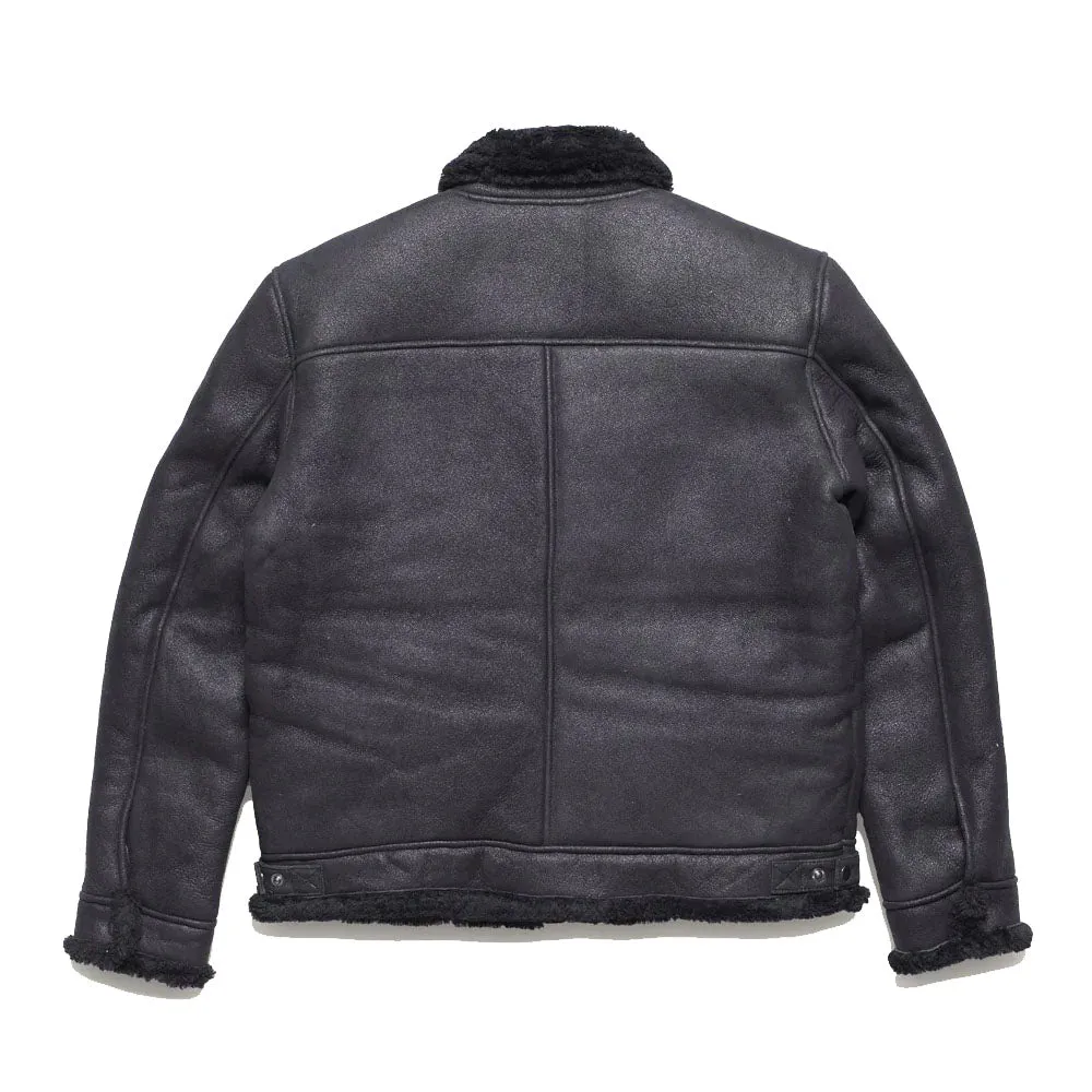 Men's Black Shearling Sheepskin Leather Bomber Jacket