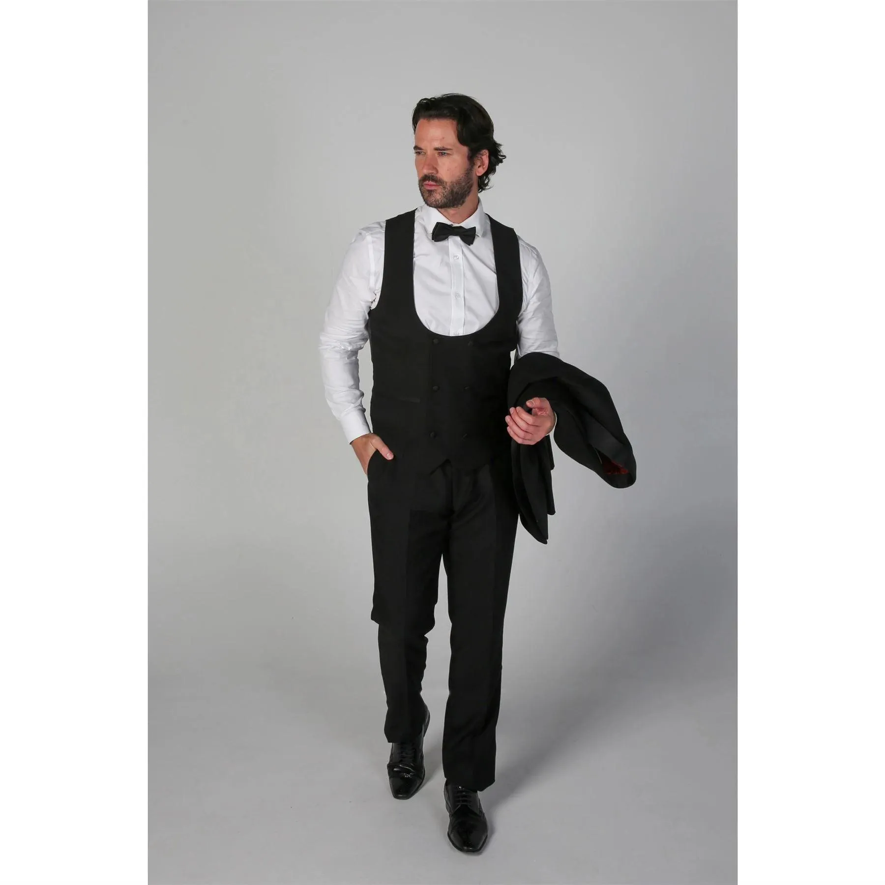 Men's Black Waistcoat Double Breasted Round Collar Vest