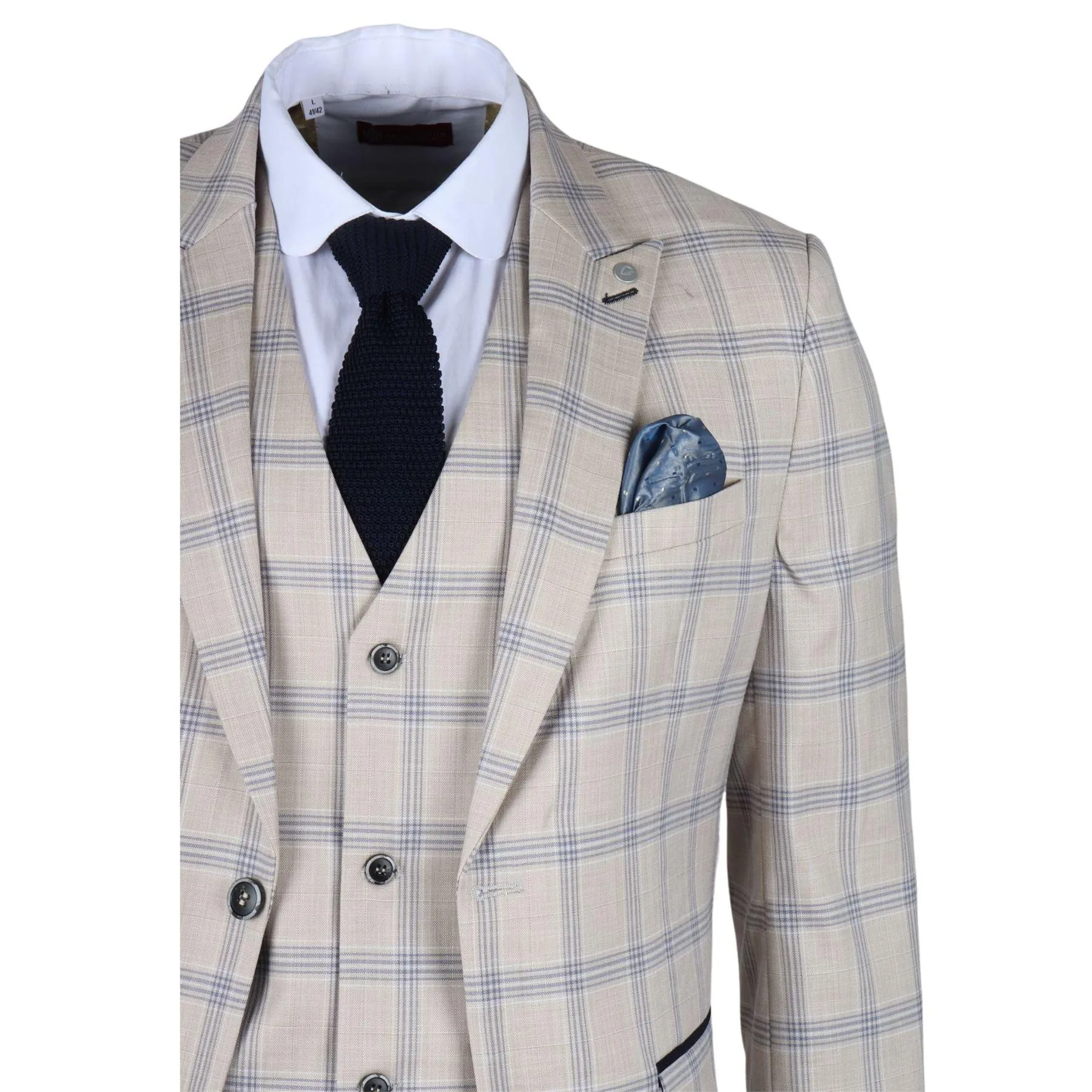 Men's Blazer Beige Checked Classic Sport Coat Plaid Tailored Fit