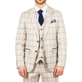 Men's Blazer Beige Checked Classic Sport Coat Plaid Tailored Fit