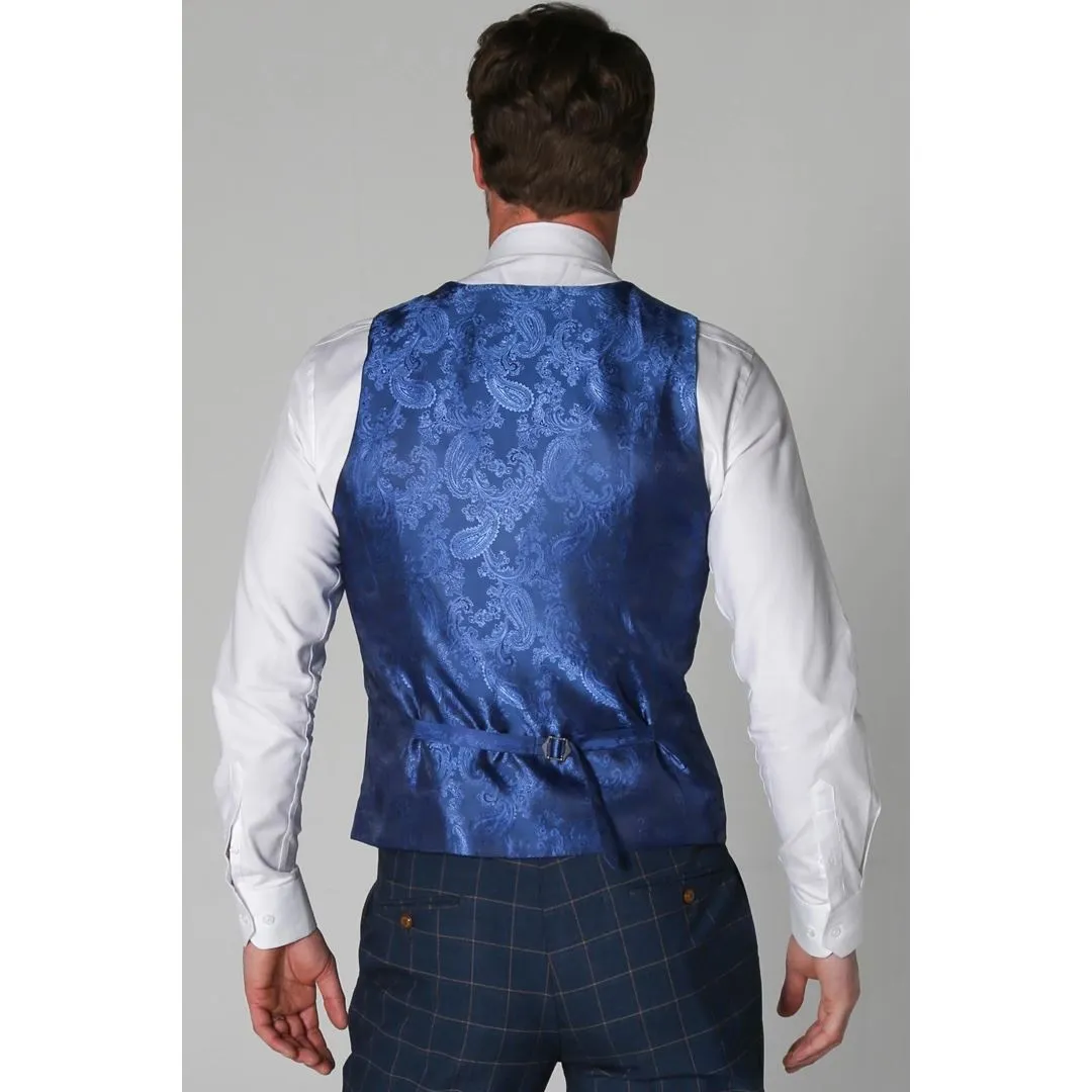 Men's Blue Waistcoat Check Formal Wedding Prom