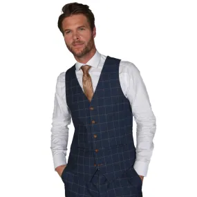 Men's Blue Waistcoat Check Formal Wedding Prom