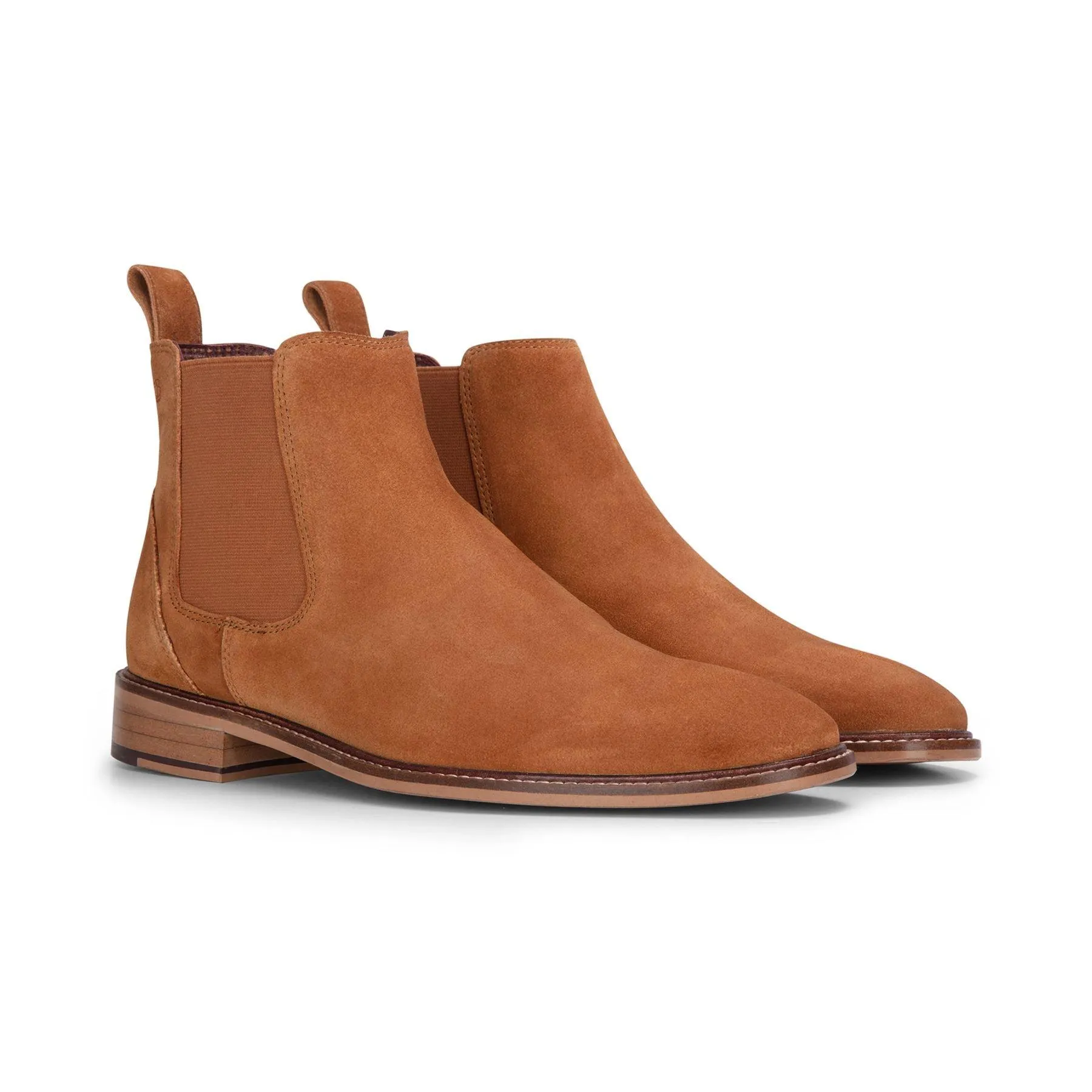 Men's Camel Suede Leather Slip On Chelsea Ankle Boots