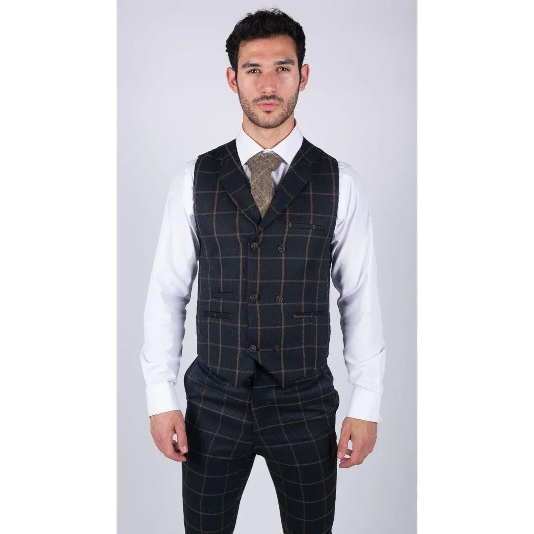 Mens Classic Waistcoat Prince Of Wales Check Navy Slim Fit Vintage Wedding