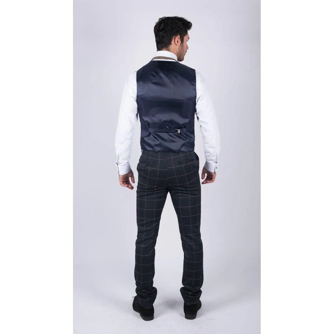 Mens Classic Waistcoat Prince Of Wales Check Navy Slim Fit Vintage Wedding