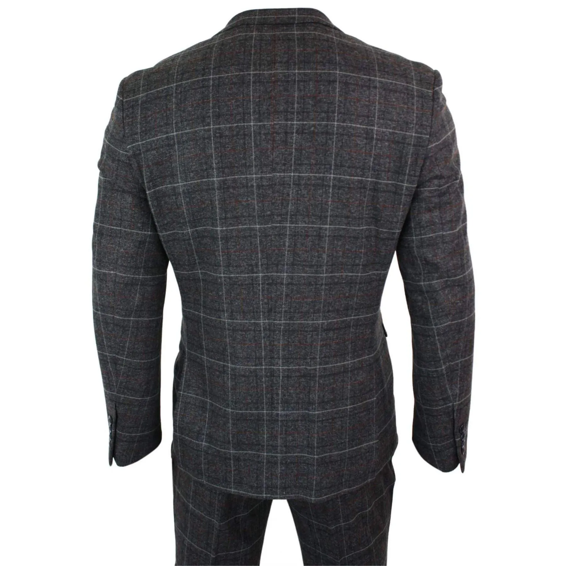 Mens Grey Black 3 Piece Tweed Suit Herringbone Wine Vintage Retro