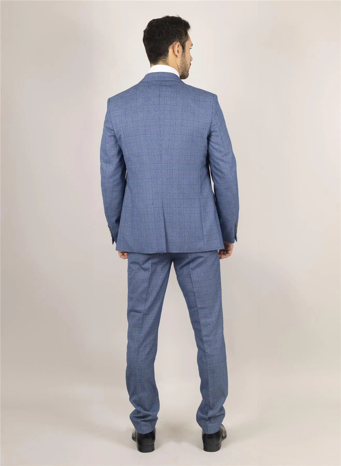 Men's Suit 3 Piece Blue Checked Classic Plaid Tailored Fit Formal Dress