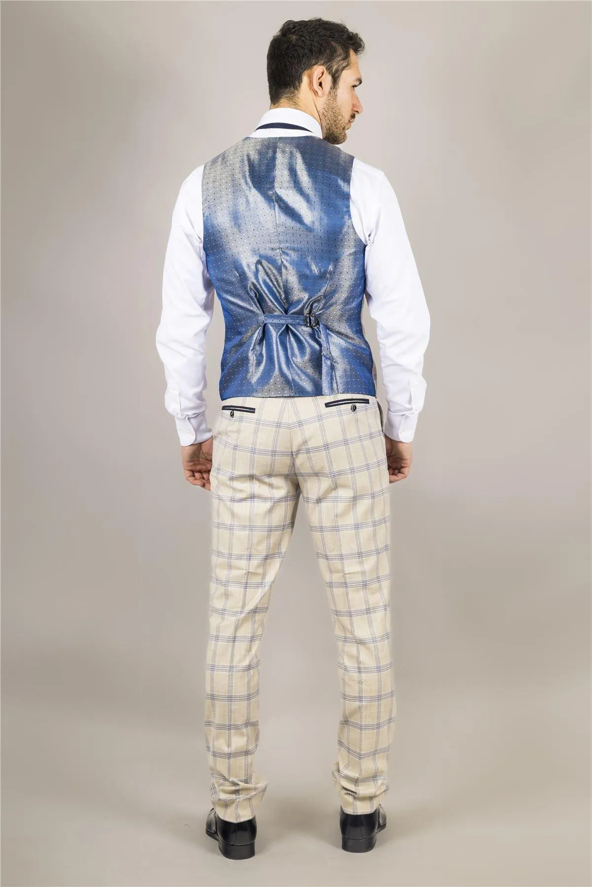 Men's Waistcoat Beige Checked Tailored Fit Vest