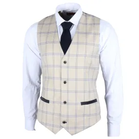 Men's Waistcoat Beige Checked Tailored Fit Vest