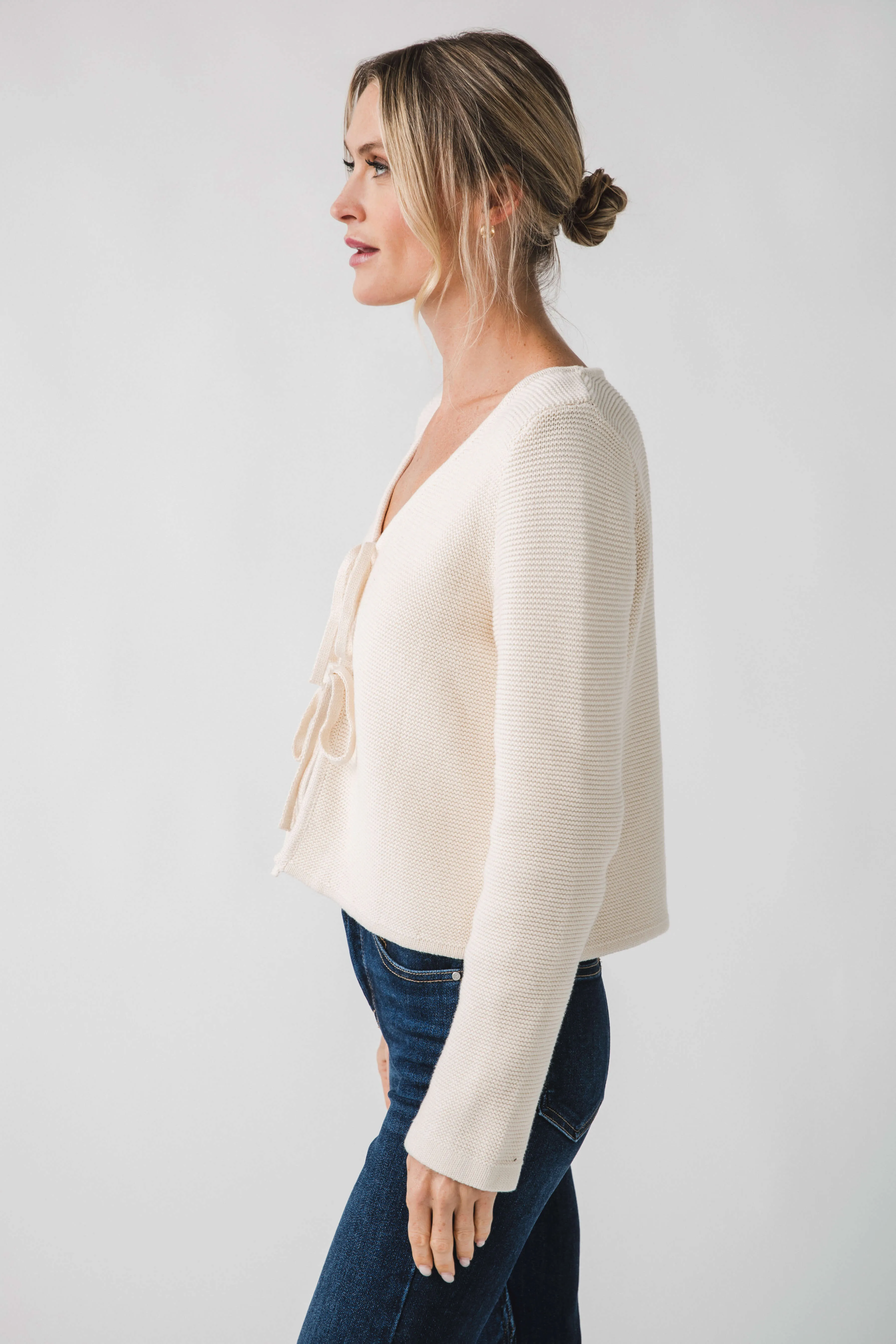 Miou Muse Long Sleeve Knitted Tie Front Cardigan