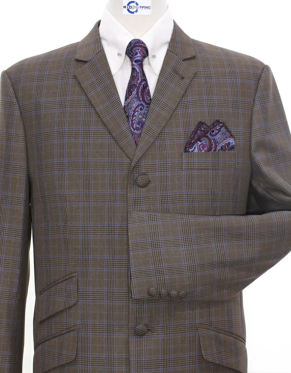 Mod Jacket - Brown Prince Of Wales Check Jacket