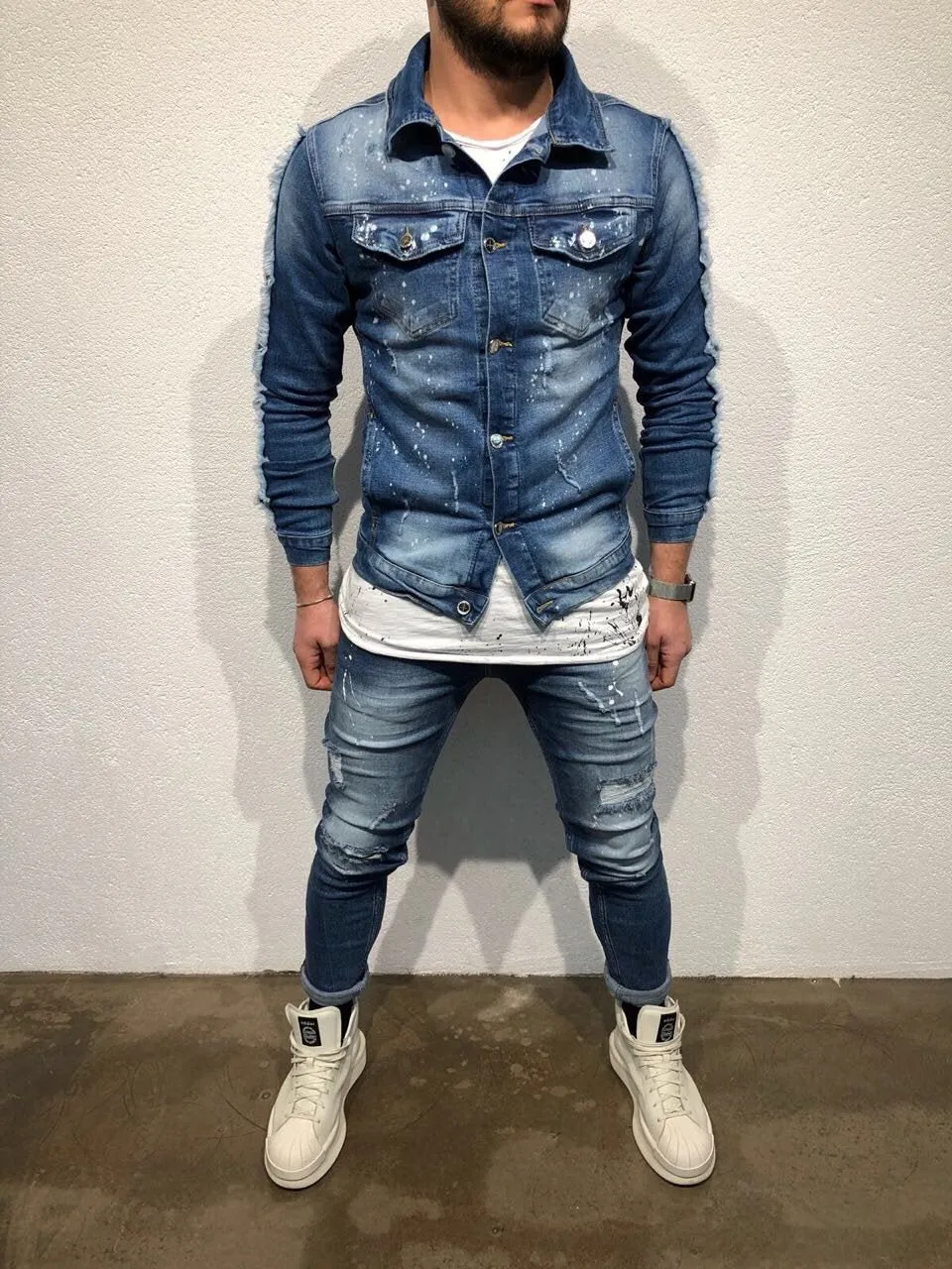 Money Maker Printed Jeans Jacket B81 Streetwear Mens Jean Jacket