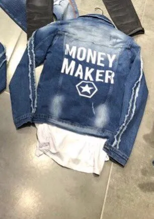 Money Maker Printed Jeans Jacket B81 Streetwear Mens Jean Jacket