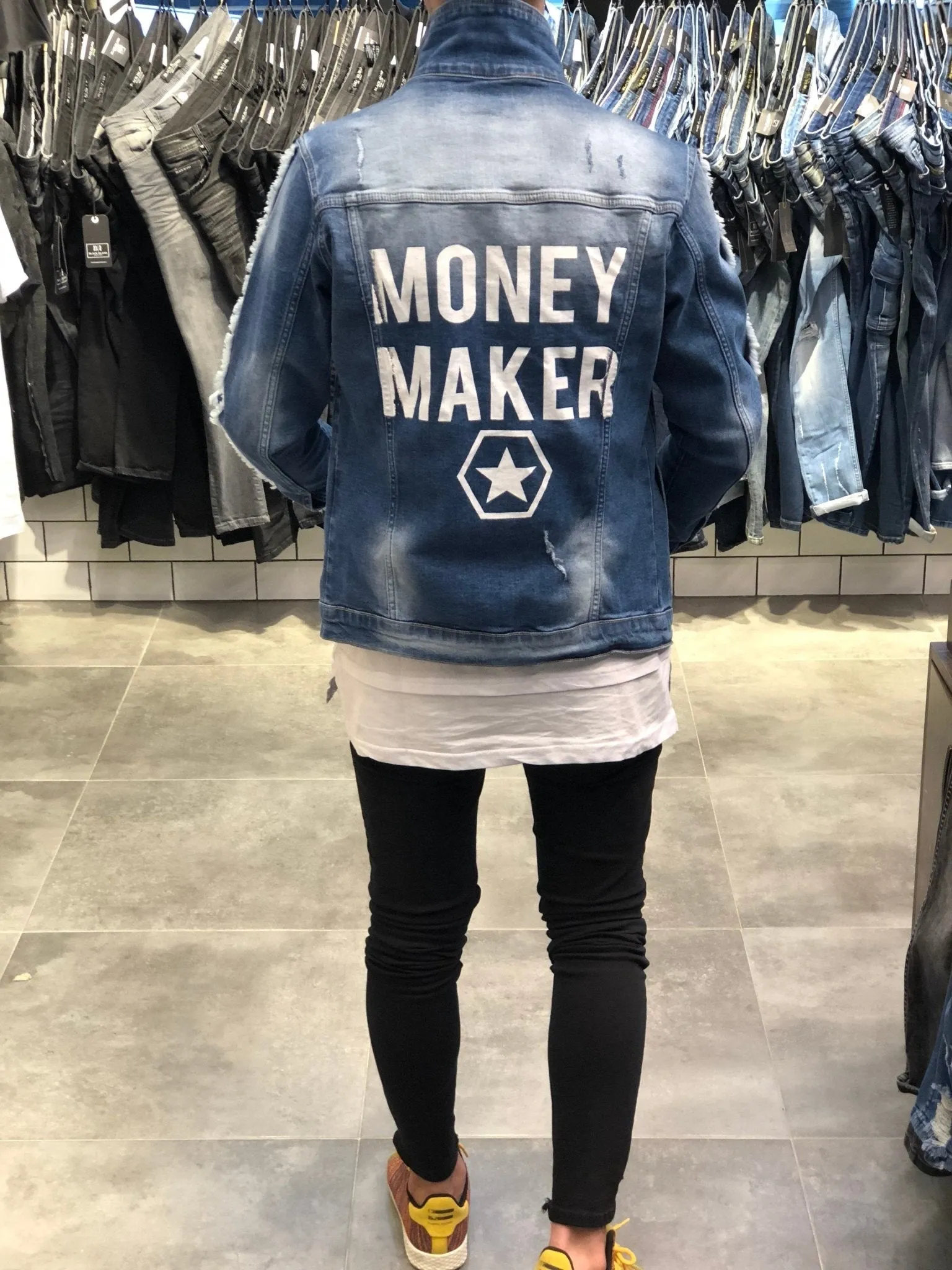 Money Maker Printed Jeans Jacket B81 Streetwear Mens Jean Jacket