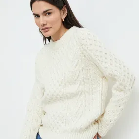 Natural Hand Knit Unisex Crew Neck Aran Sweater